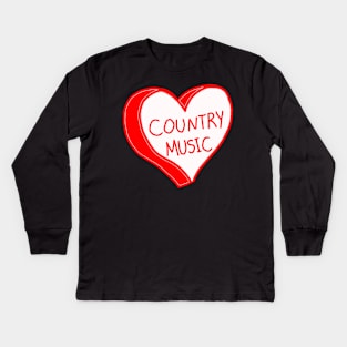 Country Music Red Love Heart Kids Long Sleeve T-Shirt